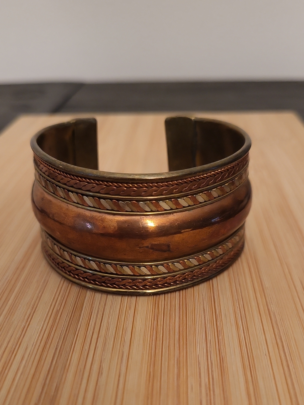 Copper Wide Cuff Bracelet Silver-Copper Braided Detaling
